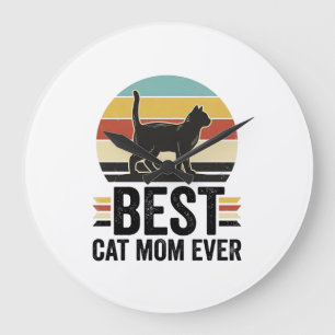 Grande Horloge Ronde Meilleure Maman de Chat Vintage Chat Noir Rétro De