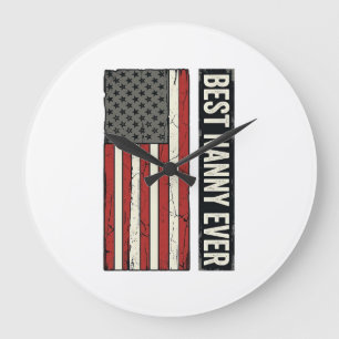 Grande Horloge Ronde Meilleure nounou jamais patriotique vintage drapea
