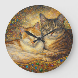 Grande Horloge Ronde Meilleurs amis chats inspirés de Klimt