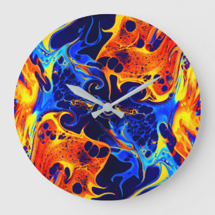 Grande Horloge Ronde mélange coloré de peintures néon tourbillonnant su