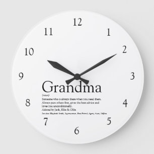 Grande Horloge Ronde Mémé, Grand-mère, Mamie Citation Noir et Blanc