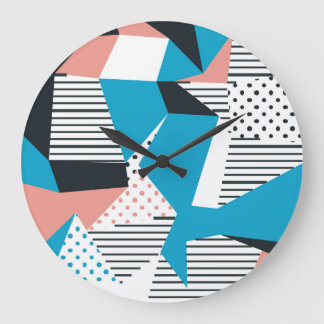 Grande Horloge Ronde Memphis Motif : Tendance Abstraite minimaliste