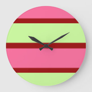 Grande Horloge Ronde Menthe et rayures roses