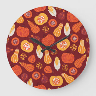 Grande Horloge Ronde Merci Citrouille Brown Motif sans Seamless.