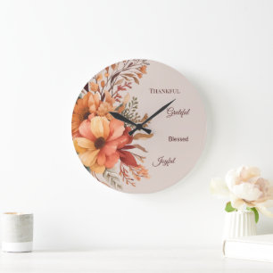 Grande Horloge Ronde Merci Grategul Béni Floral Thanksgiving