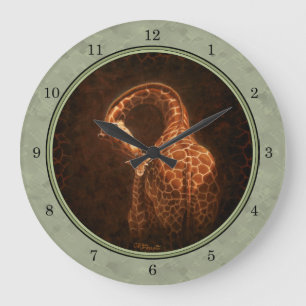 Grande Horloge Ronde Mère Girafe et Bébé Vert Frontière ronde