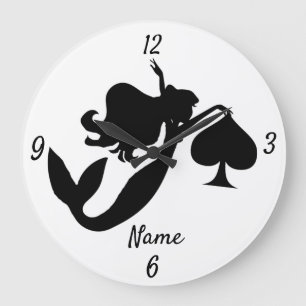Grande Horloge Ronde Mermaid noir Silhouette Thunder_Cove