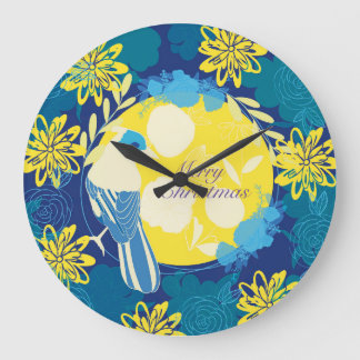 Grande Horloge Ronde merry christmas, christmas,bird,flowers, nature