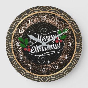 Grande Horloge Ronde Merry Christmas glitter and sparkle