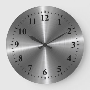 Grande Horloge Ronde Métal argenté d'acier inoxydable