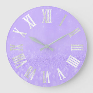 Grande Horloge Ronde Métal argenté gris pourpre Numers romain de
