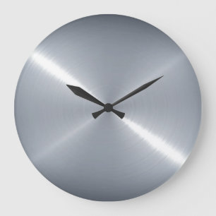 Grande Horloge Ronde Métal argenté métallique d'acier inoxydable