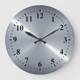 Grande Horloge Ronde Métal argenté métallique d'acier inoxydable