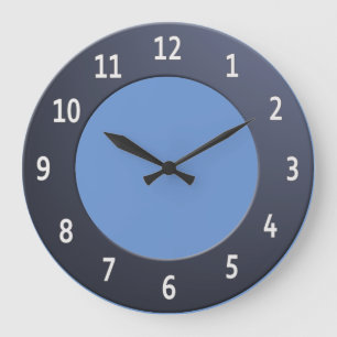 Grande Horloge Ronde Métal bleu brillant minimaliste avec chiffres blan