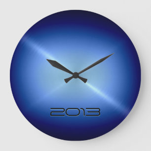 Grande Horloge Ronde Métal en acier inoxydable bleu métallique