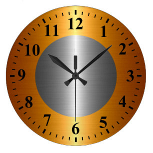 Grande Horloge Ronde Métal frais d'acier inoxydable d'argent d'or