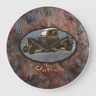 Grande Horloge Ronde Métal rouillé de camion de Ratrod