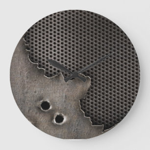 Grande Horloge Ronde Metal with bullet holes background