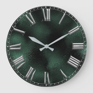 Grande Horloge Ronde Métallique gris vert tropical de Monstera de