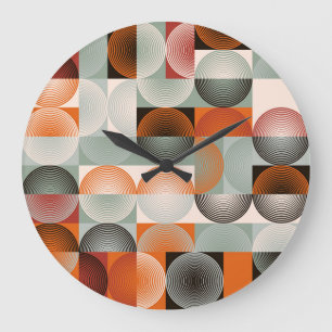 Grande Horloge Ronde Mi-siècle géométrique, abstrait motif coloré.