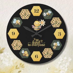 Grande Horloge Ronde Miel en rayon d'abeille mignon et tournesol