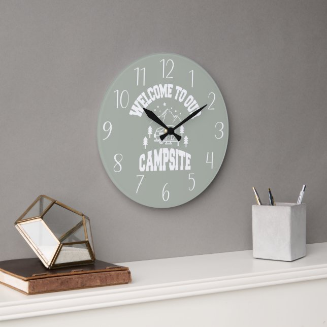 Grande Horloge Ronde mignon camper bienvenue mot art (Bureau)