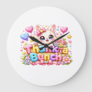 Grande Horloge Ronde Mignon Kawaii Merci Beaucoup Nom de Chat Rose Past