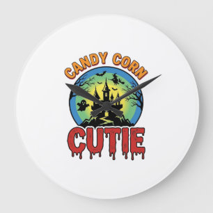 Grande Horloge Ronde Mignon Maïs en Bonbon Design de Château Halloween