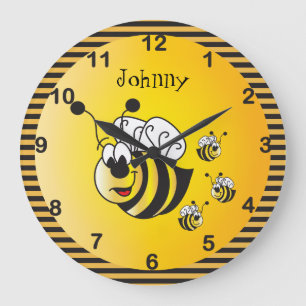 Grande Horloge Ronde 🐝 mignonne abeilles bourdonnantes avec un jaune d