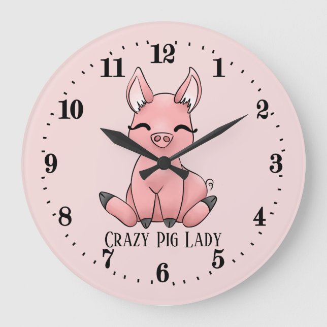 Grande Horloge Ronde mignonne dame folle ajoute du texte Pays (Recto)