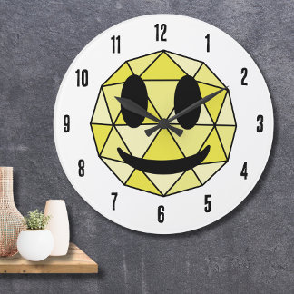Grande Horloge Ronde Mignonne Emoticon géométrique Emoji Jaune Joyeux V