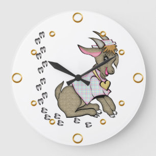 Grande Horloge Ronde Mignonne fille chèvre caricature cadenas