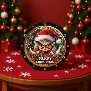 Grande Horloge Ronde Mignonne fille de Noël en couronne