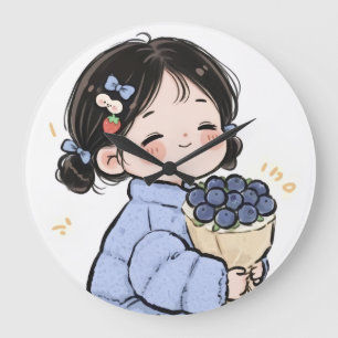 Grande Horloge Ronde Mignonne fille en caricature avec myrtilles Horlog