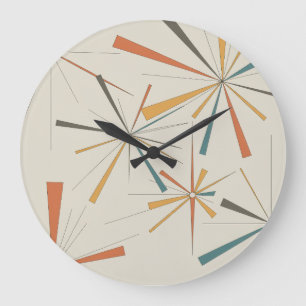 Grande Horloge Ronde Milieu de siècle Éclatement d'étoiles géométrique
