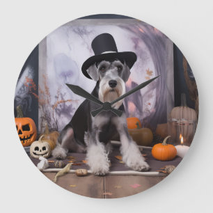 Grande Horloge Ronde Miniature Schnauzer Citrouilles Halloween Épouvant