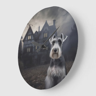 Grande Horloge Ronde Miniature Schnauzer Halloween Épouvantable