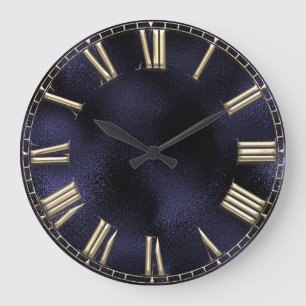 Grande Horloge Ronde Minimal métallique en verre de marine bleue