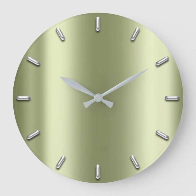 Grande Horloge Ronde Minimalisme gris argent Monnaie verte citron Éléga (Recto)
