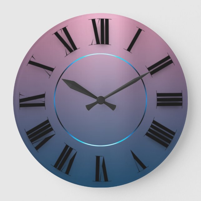 Grande Horloge Ronde Minimalisme moderne bleu rose Ombre chiffres romai (Recto)