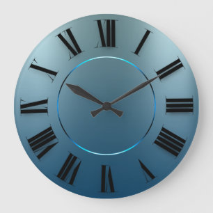 Grande Horloge Ronde Minimalisme moderne Blue Navy Numéros romains