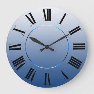 Grande Horloge Ronde Minimalisme moderne Blue Navy Numéros romains