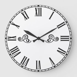 Grande Horloge Ronde Minimalisme Moderne Nombres Romains Noirs 