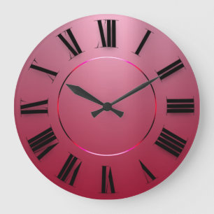 Grande Horloge Ronde Minimalisme moderne Numéros romains rouges roses 