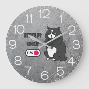 Grande Horloge Ronde mode grincheux sur chat gras drôle