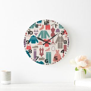 Grande Horloge Ronde Mode tendance Motif élégant Vêtements Graphique