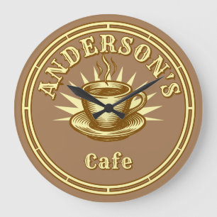 Grande Horloge Ronde Modèle de panneau de café rétro