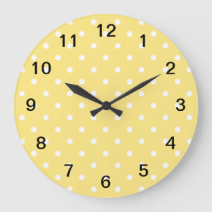 Grande Horloge Ronde Modèle de pois jaune et blanc