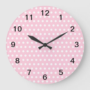 Grande Horloge Ronde Modèle de pois rose et blanc