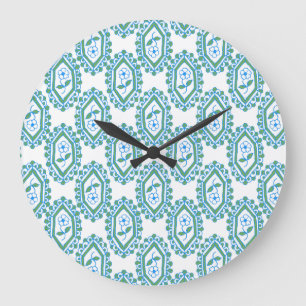 Grande Horloge Ronde Modèle floral Vintage blanc chic